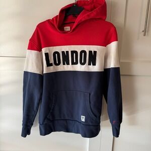 S-Ponder London Color Block Hoodie Sweatshirt Red‎ White Blue Logo Size L